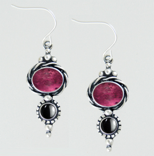 Sterling Silver Drop Dangle Earrings With Pink Tourmaline And Hematite